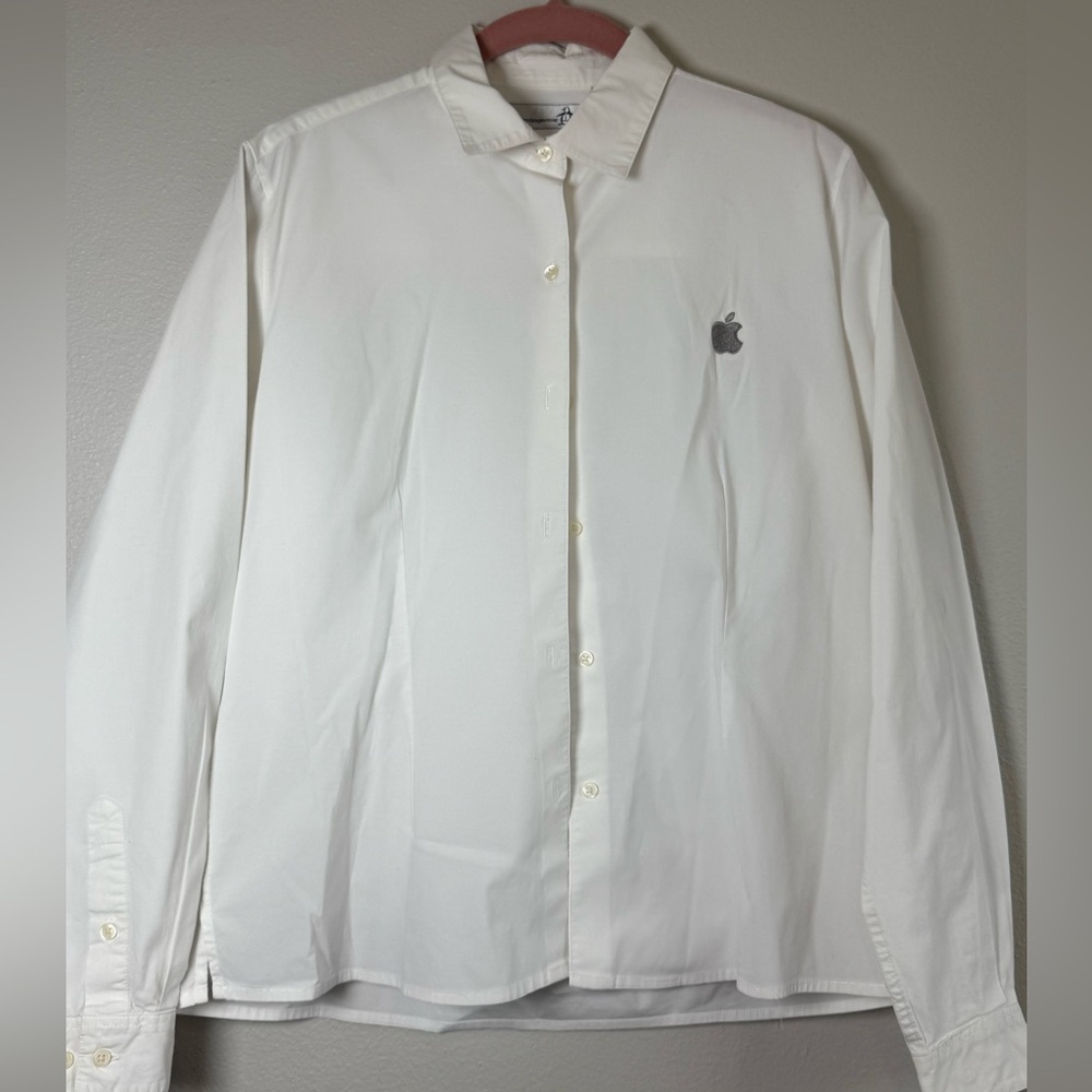 Apple White Long-Sleeve Button-Down Dress Shirt with Logo